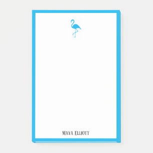 White on Bright Sky Blue Flamingo & Border w/ Name Post-it Notes
