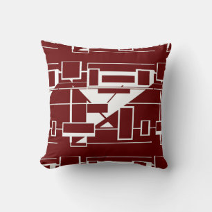 White on Burgundy Geometric Abstract Labyrinth Throw Pillow
