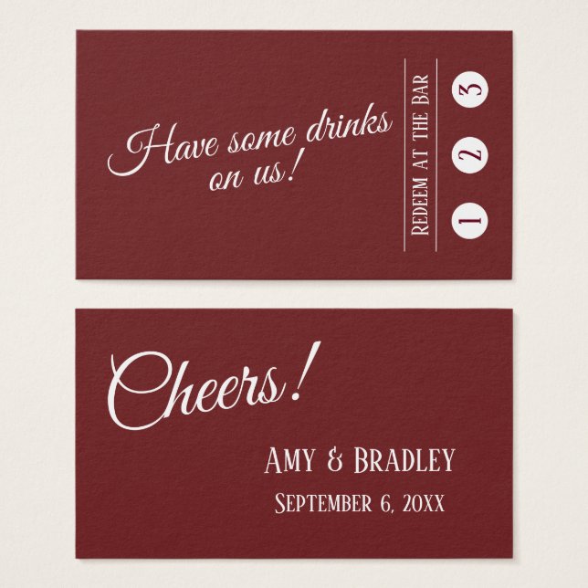 White on Burgundy Red 3-Punch Modern Drink Tickets (Front & Back)