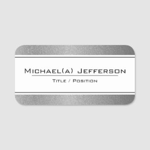White On Chic Luxury Silver Glitter Modern Elegant Name Tag