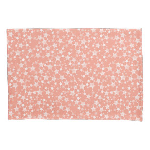 White on Coral Lino Print Stars Pattern Pillow Case