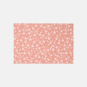 White on Coral   Lino Print Stars Pattern Rug