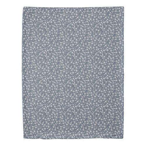 White on Dark Blue_Gray  Lino Print Stars Pattern Duvet Cover