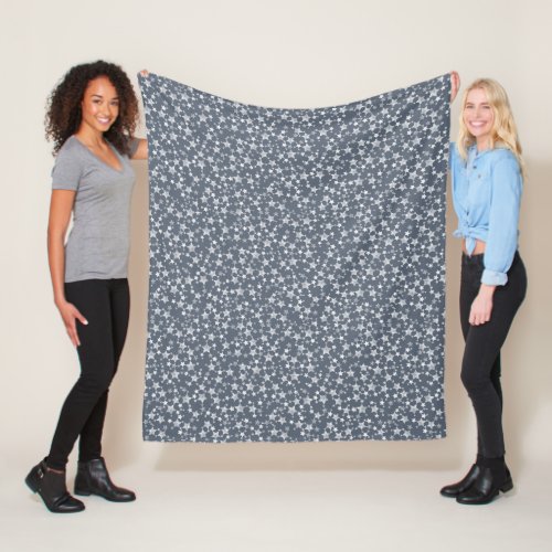 White on Dark Blue_Gray  Lino Print Stars Pattern Fleece Blanket