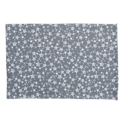 White on Dark Blue_Gray  Lino Print Stars Pattern Pillow Case