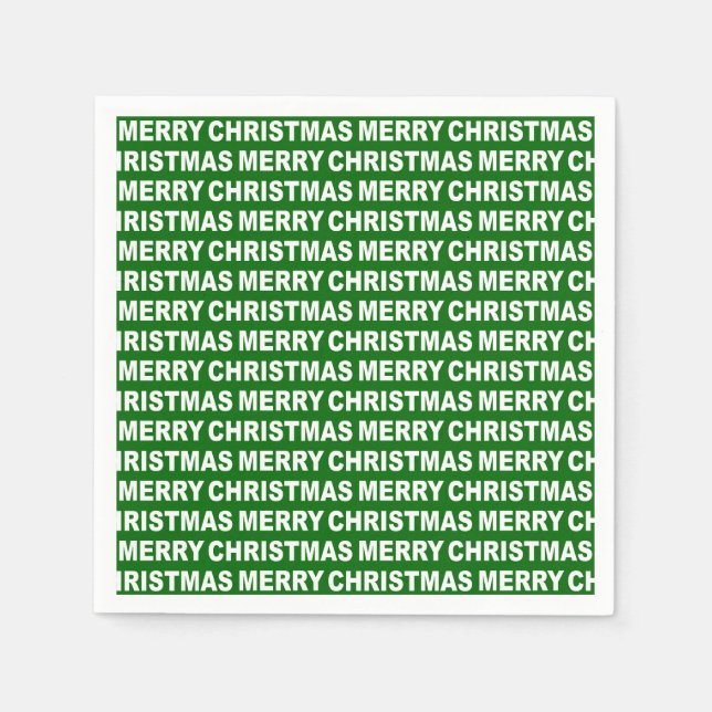 White on Dark Green Christmas Typography Napkins (Front)