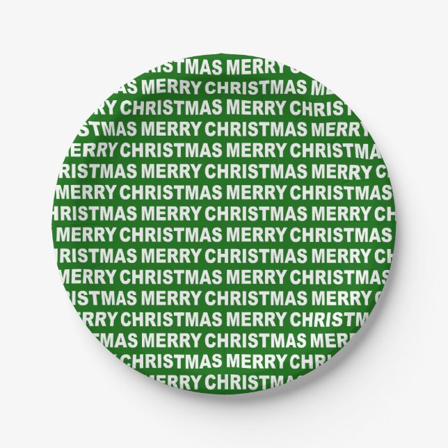 White on Dark Green Christmas Typography Paper Plates (Front)