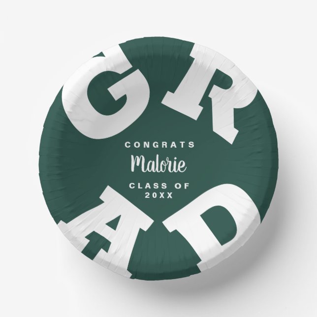 White on Dark Green Graduation Paper Bowls (Front)