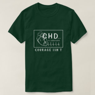 White on Dark Heart Sketch CHD EKG Courage T-Shirt