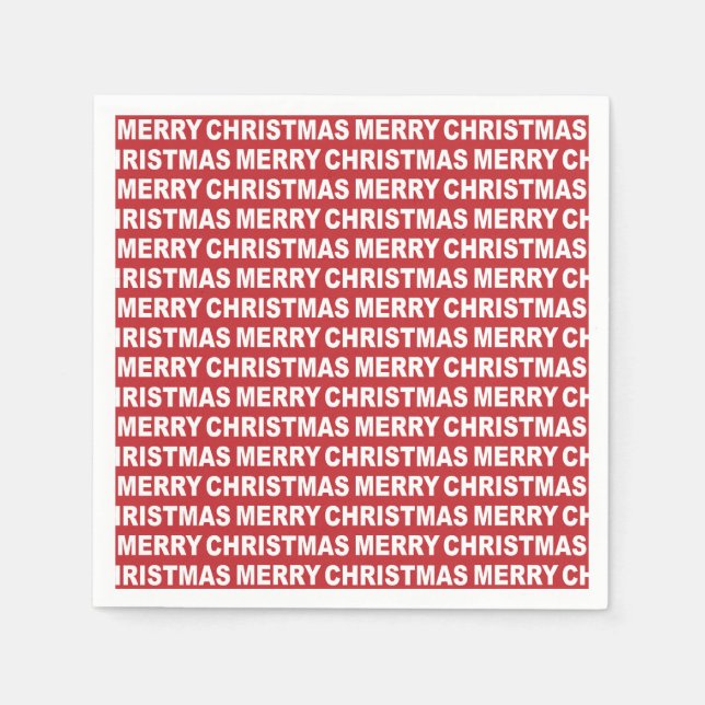 White on Dark Red Christmas Typography Napkins (Front)