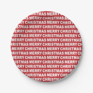 White on Dark Red Christmas Typography Paper Plates