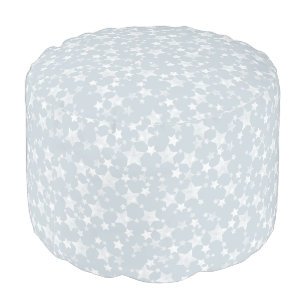 White on Dusty Blue   Lino Print Stars Pattern Pouf