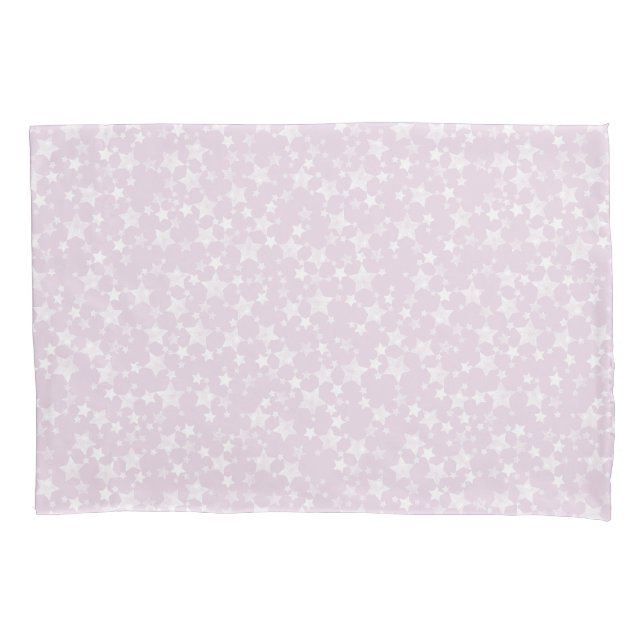 White on Dusty Pink | Lino Print Stars Pattern Pillow Case (Front-Left)