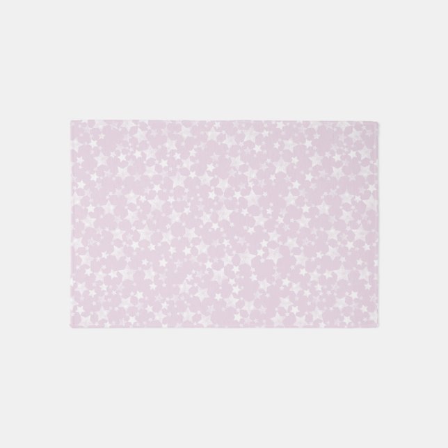 White on Dusty Pink | Lino Print Stars Pattern Rug (Front)