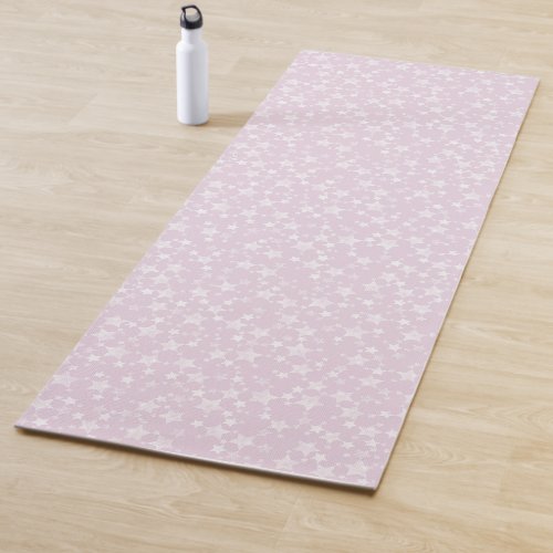 White on Dusty Pink  Lino Print Stars Pattern Yoga Mat