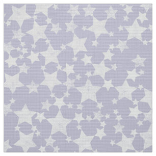 White on Dusty Purple Lino Print Stars Pattern Fabric