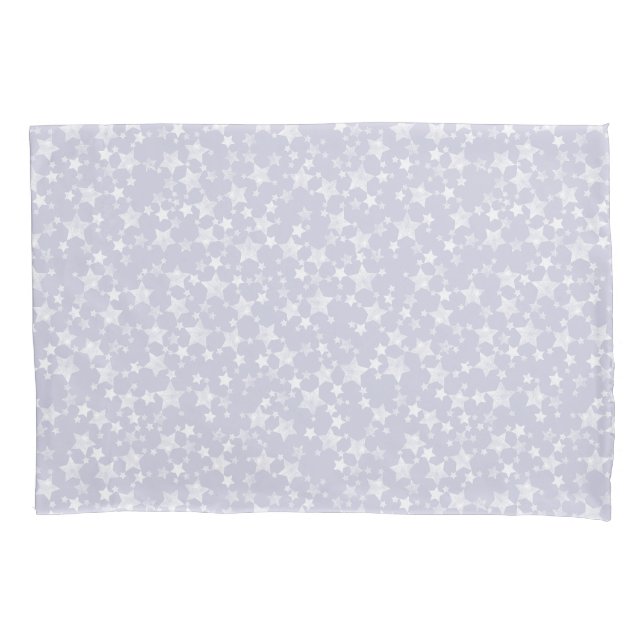 White on Dusty Purple | Lino Print Stars Pattern Pillow Case (Front-Left)