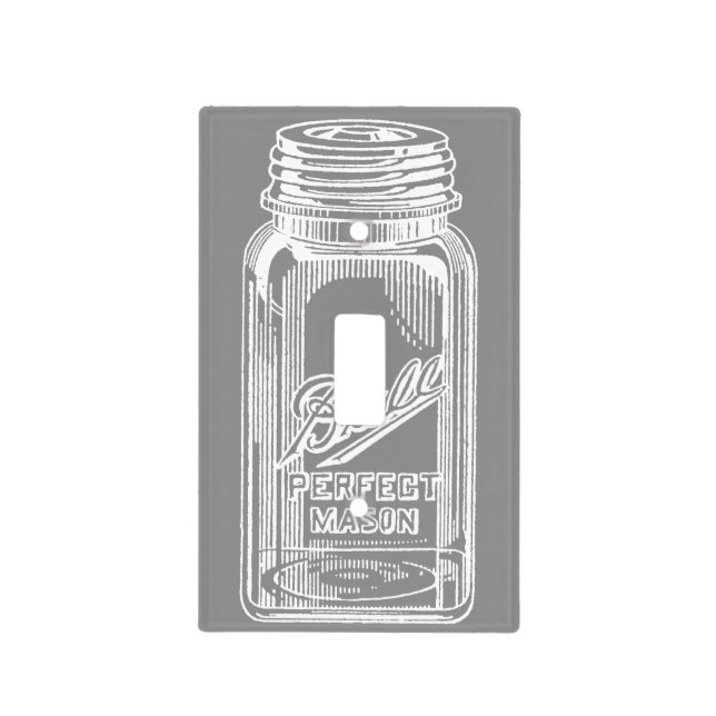 White on Gray Ball Jar Light Switch Cover (Front)