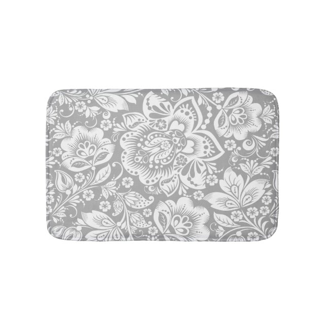 White On Gray Baroque Damasks Bath Mat (Front)