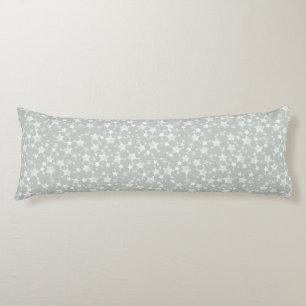 White on Gray-Green Lino Print Stars Pattern Body Pillow