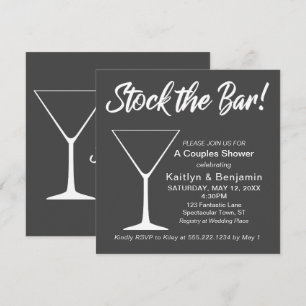 White on Gray Stock the Bar Script Couples Shower Invitation