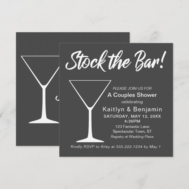 White on Gray Stock the Bar Script Couples Shower Invitation (Front/Back)