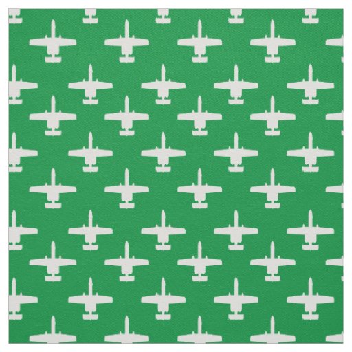 White on Green A-10 Warthog Attack Jet Pattern Fabric