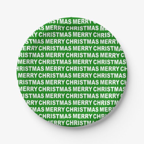 White on Green Christmas Typography Paper Plates