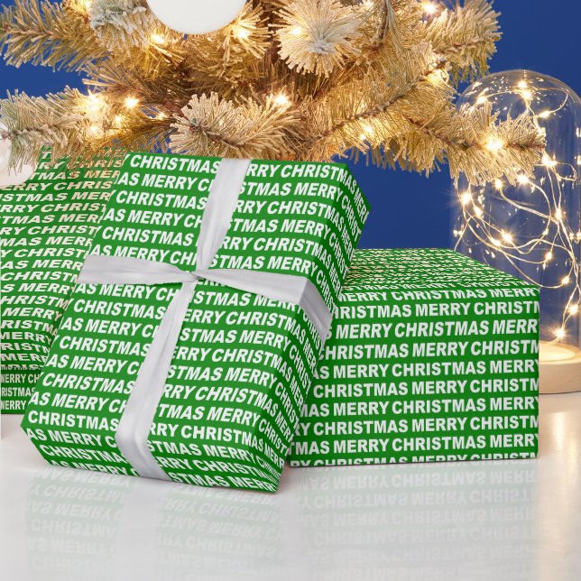 White on Green Christmas Typography Wrapping Paper (Holidays)