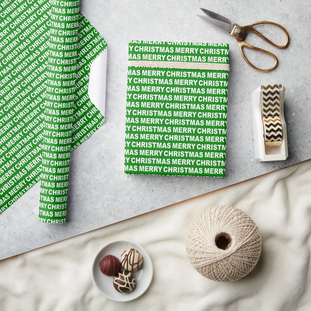 Green Christmas Typography Wrapping Paper