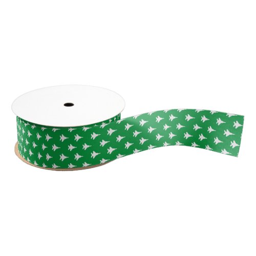 White on Green F_15 Fighter Jet Patterned Grosgrain Ribbon