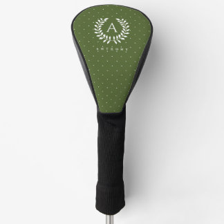 White On Green Laurel Monogram Polka Dot Pattern Golf Head Cover
