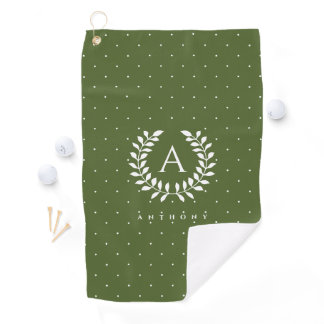 White On Green Laurel Monogram Polka Dot Pattern Golf Towel