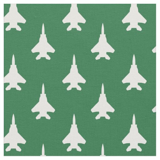 White on Green Strike Eagle Fighter Jet Pattern Fabric