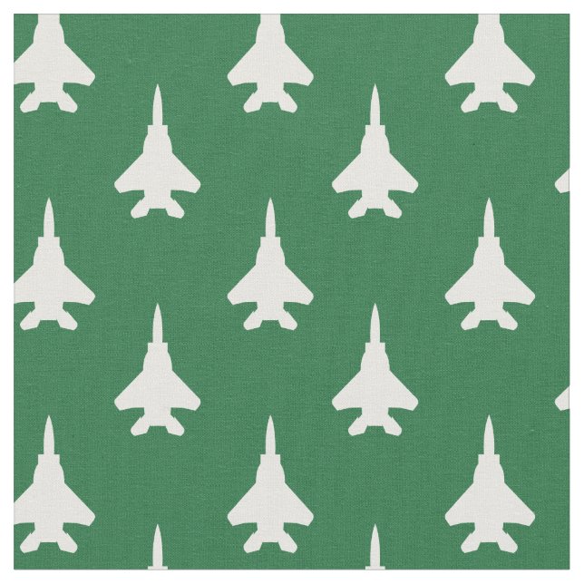White on Green Strike Eagle Fighter Jet Pattern Fabric (Close Up)
