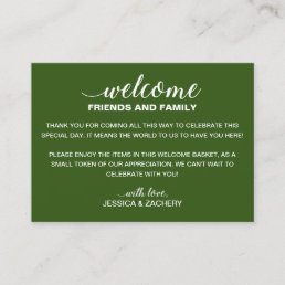 White On Green Wedding Welcome Gift Bag Basket Place Card