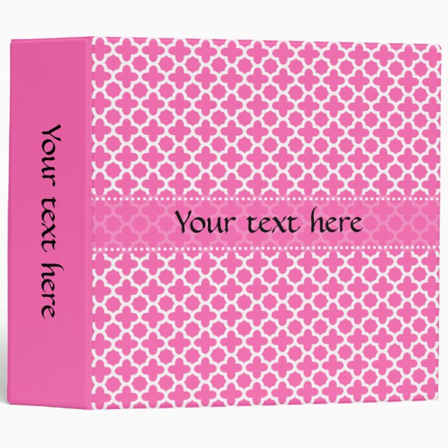 White on Hot Pink Quatrefoil Pattern Binder (Front/Spine)