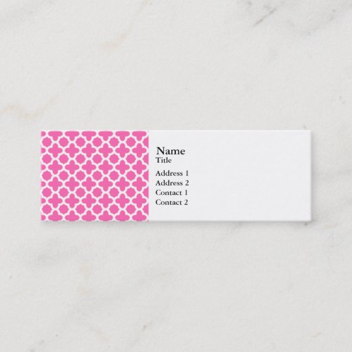 White on Hot Pink Quatrefoil Pattern Business Card Templates