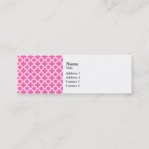 Customizable White on Hot Pink Quatrefoil Pattern Business Card Templates