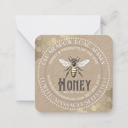 White on Kraft Vintage Bee Honey Jar Tag  Note Card