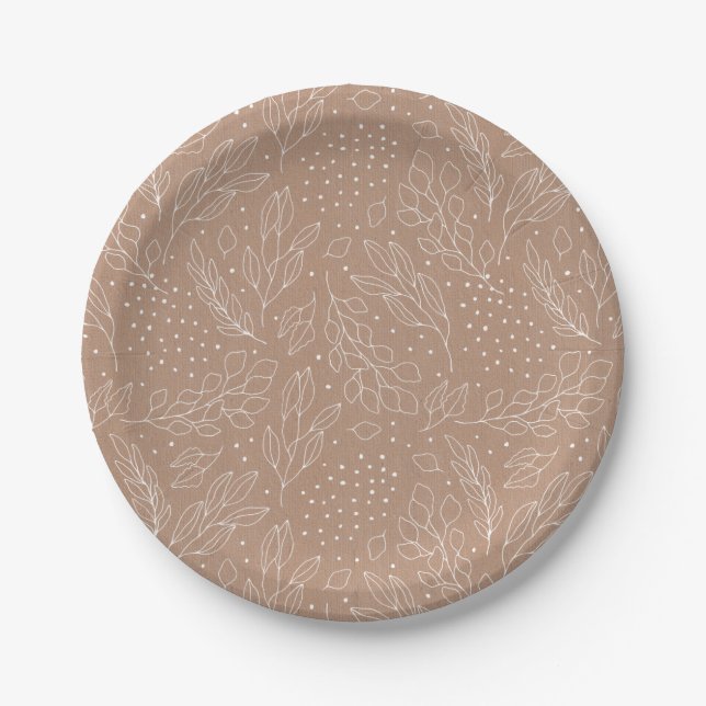 White on Kraft Winter Foliage and Berries Paper Plates (Front)