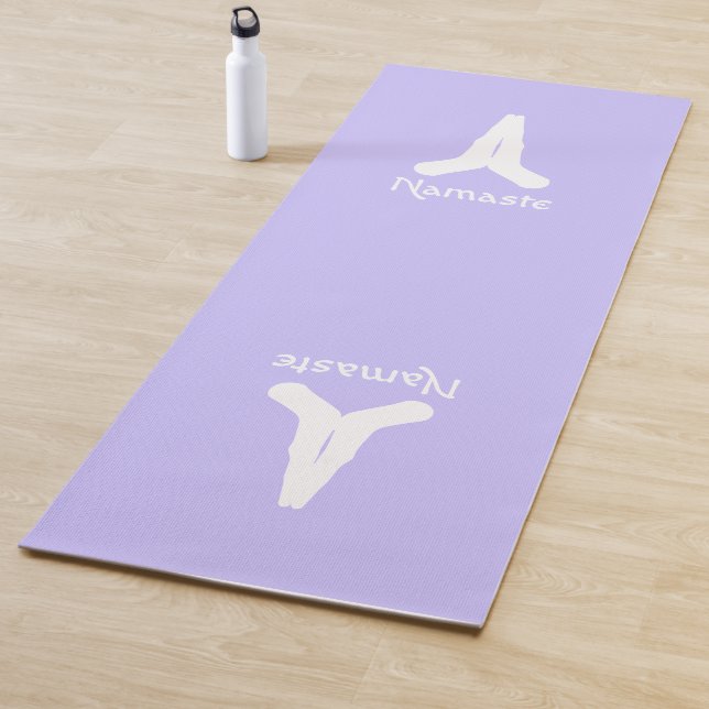 White on Lavender Namaste Mudra Hands Yoga Mat (In Situ)