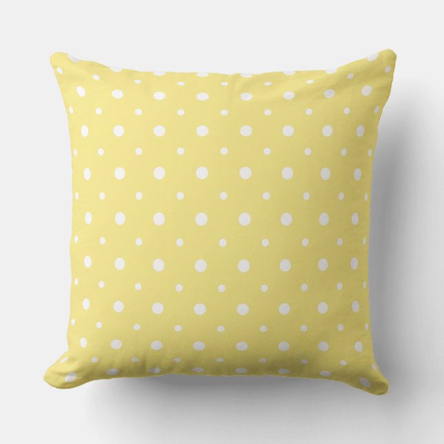 White on Lemon Yellow Quirky Polka Dot Pattern Throw Pillow (Front)