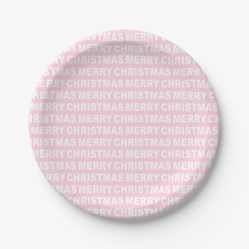 White on Light Pink Christmas Typography Paper Plates