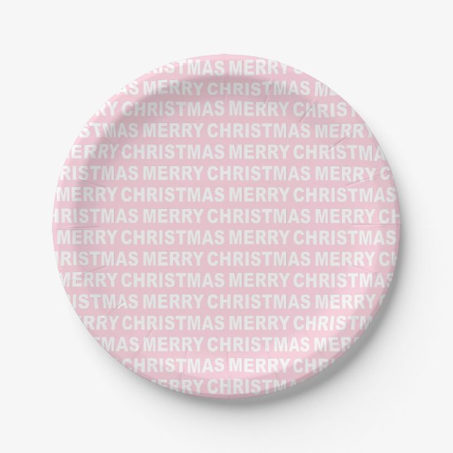 White on Light Pink Christmas Typography Paper Plates (Front)