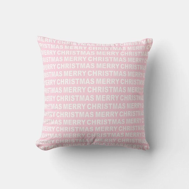 White on Light Pink Christmas Typography Throw Pillow (Front)