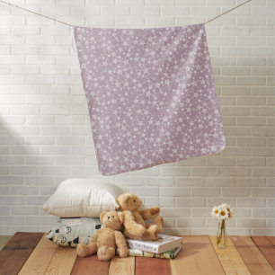 White on Mauve   Lino Print Stars Pattern Baby Blanket