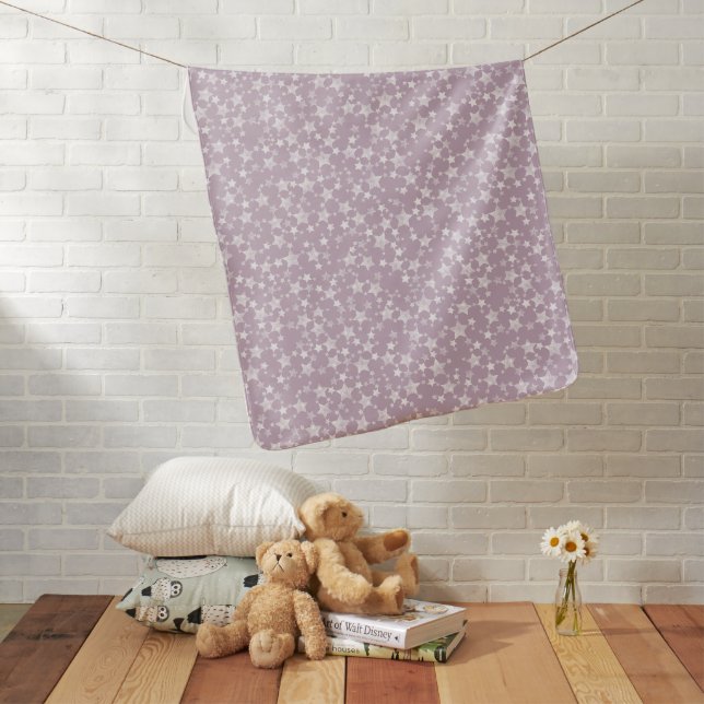 White on Mauve | Lino Print Stars Pattern Baby Blanket (In Situ)