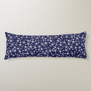 White on Midnight Blue Lino Print Stars Pattern Body Pillow