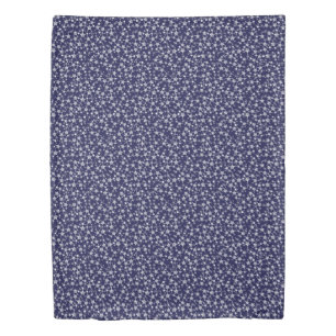 White on Midnight Blue   Lino Print Stars Pattern Duvet Cover